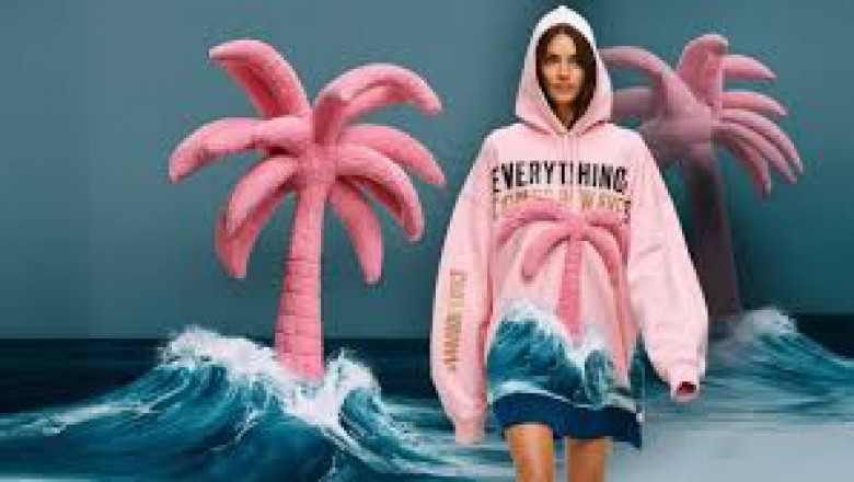 Bold Moves in Pink Palm Puff Hoodie Clothing